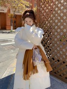 韩系白色羽绒服女中长款过膝加厚保暖黑色，90白鸭绒(白鸭绒)连帽面包服外套