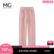 加绒高腰直筒粉色牛仔裤-1156K3242520