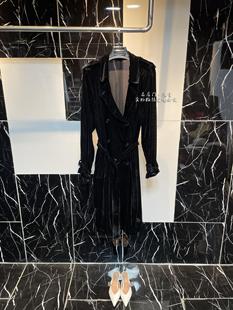 2024最春秋风衣黑色长款丝绒，设计款时尚，法式知性风气质