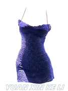 纯欲性感小众蓝色蕾丝无袖吊带背心包臀短裙子气质法式度假连衣裙