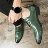 秋季皮鞋男韩版商务休闲男鞋，青年内增高英伦，绿色鳄鱼纹尖头小皮鞋