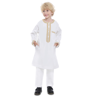 阿拉伯男童长袍两件套高档宽松儿童长裤回族长衫民族服装巴服