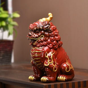 中式大号貔貅红色陶瓷摆件招财办公室客厅酒柜电视柜高档装饰摆设