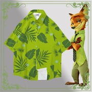 尼克狐狸动物城衬衫方领短袖，同款衬衣宽松痛衣潮流绿色衣服夏