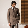 半麻衬cultum50%羊毛条纹双排，扣西服套装男商务英式正装西装