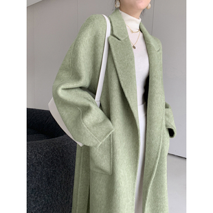 ftguoge绿色双面羊毛，大衣2023秋冬气质女神范中长款毛呢外套