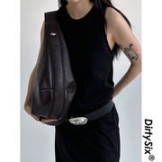 dirtysix原创设计大容量黑色，褶皱单肩包时尚复古大包，手提包饺子包