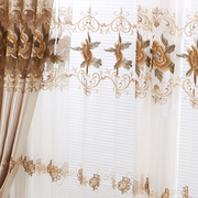 欧式现代简约客厅卧室绣花窗帘窗纱，定制半遮光v布成品(布成品)镂空布