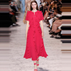 法式优雅2024年夏季走秀高端设计感荷叶边压褶玫红色连衣裙女