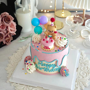 可爱卡通蛋糕装饰摆件软胶黄油小熊生日蛋糕摆件儿童生日蛋糕装饰
