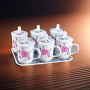 6个装陶瓷带盖茶杯办公会议杯景德镇茶具，套装家用喝水杯定制