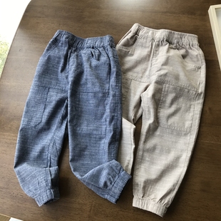 棉麻手感~春夏实用的单裤100-160男童大口袋，收口休闲裤薄长裤
