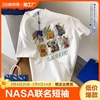 NASA联名卡通棉短袖t恤男女同款夏款潮牌宽松圆领五分袖情侣装