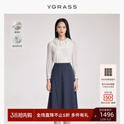 VGRASS复古荷叶领真丝长袖白衬衫女春微H版型VSX3O10670