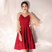 敬酒服新娘2020夏季订婚短款红色甜美时尚显瘦洋装小晚礼服连衣裙