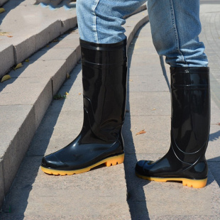 2021款高帮男式黑色高筒防水防滑耐磨工地劳保塑胶雨靴水鞋