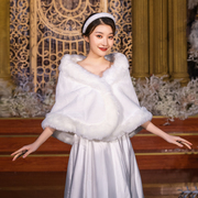 新娘婚纱毛披肩(毛披肩)2023冬季韩版结婚礼服，外套大码加厚保暖婚礼