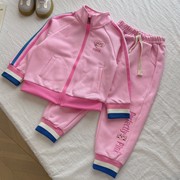 春季女童装2件套装中领拉链棒球服外套+休闲运动卫裤子女宝