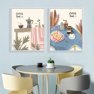 咖啡diy数字油画小清新餐厅，饭厅挂画北欧风格，咖啡厅奶茶店装饰画