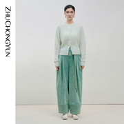 马海毛zhuchongyun2023冬款浅绿羊毛圆领松身针织开衫