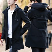 香港男士外套韩版潮流秋冬季加绒中长风衣修身上衣服春季夹克