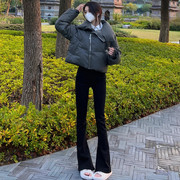 立领棉服女短款2023冬季韩版宽松设计感斜拉链，外套加厚小个子棉袄