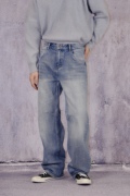 faf原创日系复古cleanfit重磅洗水阔腿牛仔裤，男浅色宽松丹宁