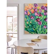 奶油风紫色郁金香球客厅，装饰画小众艺术，抽象玄关走廊办公室竖挂画