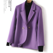 23韩版小西装羊毛大衣女常规款宽松外套纯色双面呢大衣女上衣