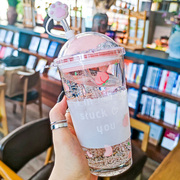 个性创意带吸管玻璃杯家用冷饮奶茶网红学生牛奶杯子可爱女夏水杯
