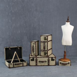 复古手提箱老式皮箱定制箱子摄影陈列道具箱纯色行李箱样板房摆件
