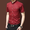 酒红色衬衫衣男短袖，夏季薄款设计感小众村杉坠感西装潮流修身衬衣