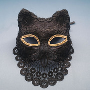 假面舞会万圣节派对狂欢节黑色猫面具，蕾丝蒙面舞者舞台复古风妖女