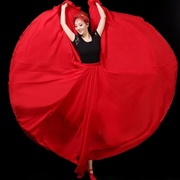 720度雪纺高腰半身裙16米超大裙摆跳舞长裙新疆舞蹈，裙飘逸大红裙