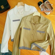 p40韩式纯棉休闲衬衫女夏季双拉链设计感工装，长袖polo领衬衣外套