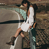 新疆旅游穿搭裙子草原沙漠公路，拍照套装民族，风白色连衣裙女沙滩裙