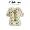 zhiyin绿色刺绣碎花雪纺衬衫，女24春夏，短袖娃娃衫薄荷曼波上衣