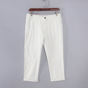 遐系列夏季品牌女装库存，折扣白色小波点，九分裤休闲裤s2373b