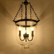 美式乡村圆形玻璃吊灯创意，个性客厅灯具餐厅灯，蜡烛灯工业水桶吊灯