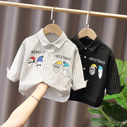 男童宝宝时尚竖条纹，长袖衬衫婴儿童装，2022春秋韩版中小童卡通上衣