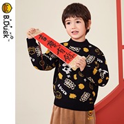 bduck小黄鸭中国风儿童针织衫毛衣2023秋冬男童线衣女童年服