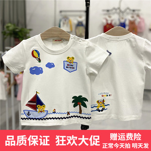 中小童装t恤男女童卡通刺绣儿童海航T恤2022夏海军风短袖2769