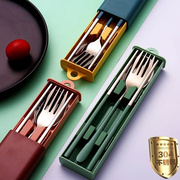 筷子勺子叉子三件套装学生不锈钢便携餐具单人旅行可爱收纳盒外带