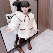 女童羊羔绒外套秋冬装2023儿童韩版洋气夹棉加厚中长款毛毛衣
