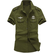 空军一号夏季复古短袖衬衫，大码修身男装，休闲半袖工装户外衬衣