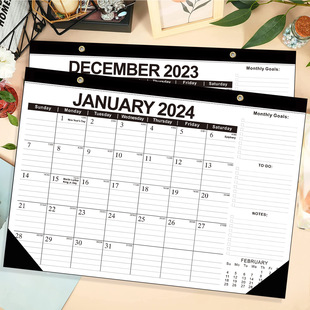 2023-2024年18个月英文日历桌面台历，记事日历月历大班台历计划表