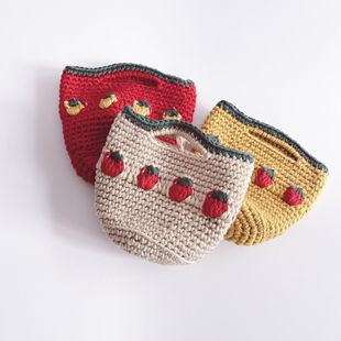 可爱手工草莓儿童针织包女宝宝造型拼色迷你小包包零钱包手提包包