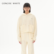 CONCISE-WHITE简白羊毛连帽纯色套头卫衣女23秋冬设计师品牌