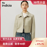 indicia短款外套长袖小西装，浅卡其色上衣，2023秋季标记女装潮
