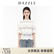 dazzle地素奥莱重工刺绣荷叶，边白衬衫衬衣上衣女2d3d3231c